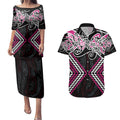 Pink Aotearoa Tukutuku Manawa Tapu Couples Matching Puletasi and Hawaiian Shirt Ta Moko Toi Maori
