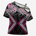 Pink Aotearoa Tukutuku Manawa Tapu Cross Shoulder Shirt Ta Moko Toi Maori - Aussie Hoodie