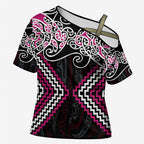 Pink Aotearoa Tukutuku Manawa Tapu Cross Shoulder Shirt Ta Moko Toi Maori - Aussie Hoodie
