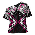 Pink Aotearoa Tukutuku Manawa Tapu Cross Shoulder Shirt Ta Moko Toi Maori - Aussie Hoodie