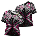Pink Aotearoa Tukutuku Manawa Tapu Cross Shoulder Shirt Ta Moko Toi Maori - Aussie Hoodie
