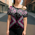 Pink Aotearoa Tukutuku Manawa Tapu Cross Shoulder Shirt Ta Moko Toi Maori - Aussie Hoodie