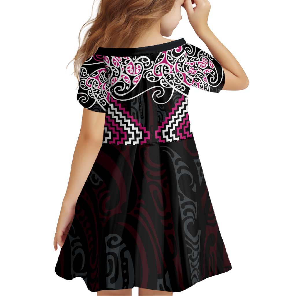 Pink Aotearoa Tukutuku Manawa Tapu Family Matching Long Sleeve Bodycon Dress and Hawaiian Shirt Ta Moko Toi Maori