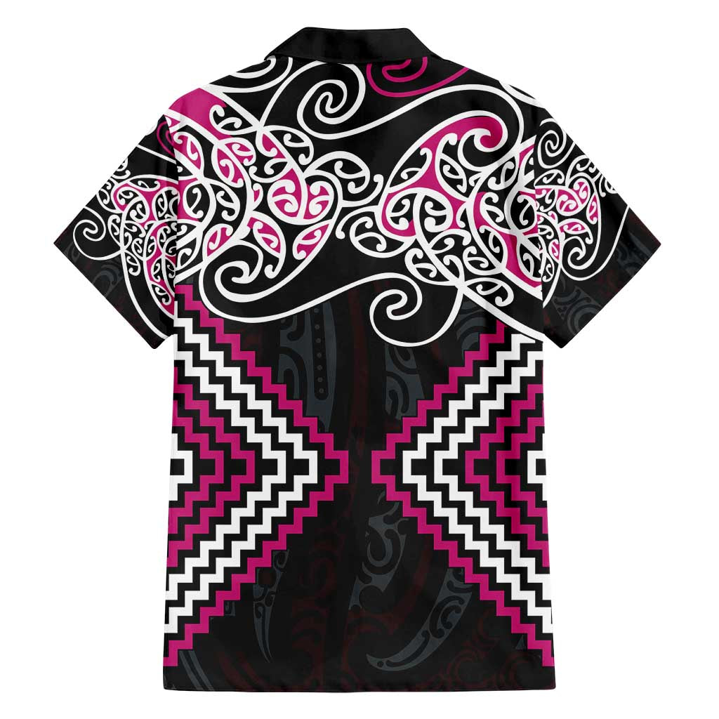 Pink Aotearoa Tukutuku Manawa Tapu Family Matching Long Sleeve Bodycon Dress and Hawaiian Shirt Ta Moko Toi Maori
