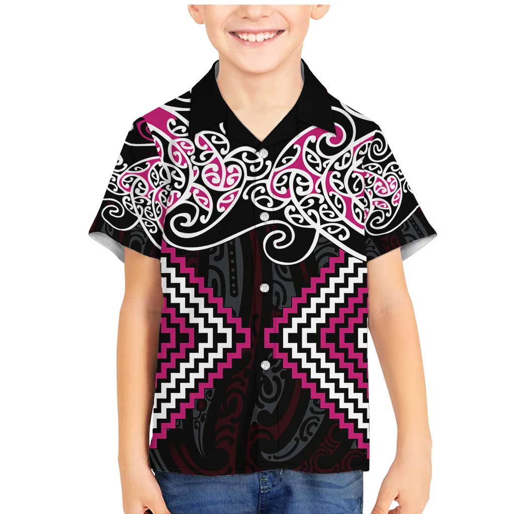 Pink Aotearoa Tukutuku Manawa Tapu Family Matching Mermaid Dress and Hawaiian Shirt Ta Moko Toi Maori