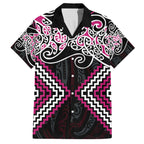 Pink Aotearoa Tukutuku Manawa Tapu Family Matching Off The Shoulder Long Sleeve Dress and Hawaiian Shirt Ta Moko Toi Maori