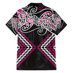 Pink Aotearoa Tukutuku Manawa Tapu Family Matching Off Shoulder Short Dress and Hawaiian Shirt Ta Moko Toi Maori