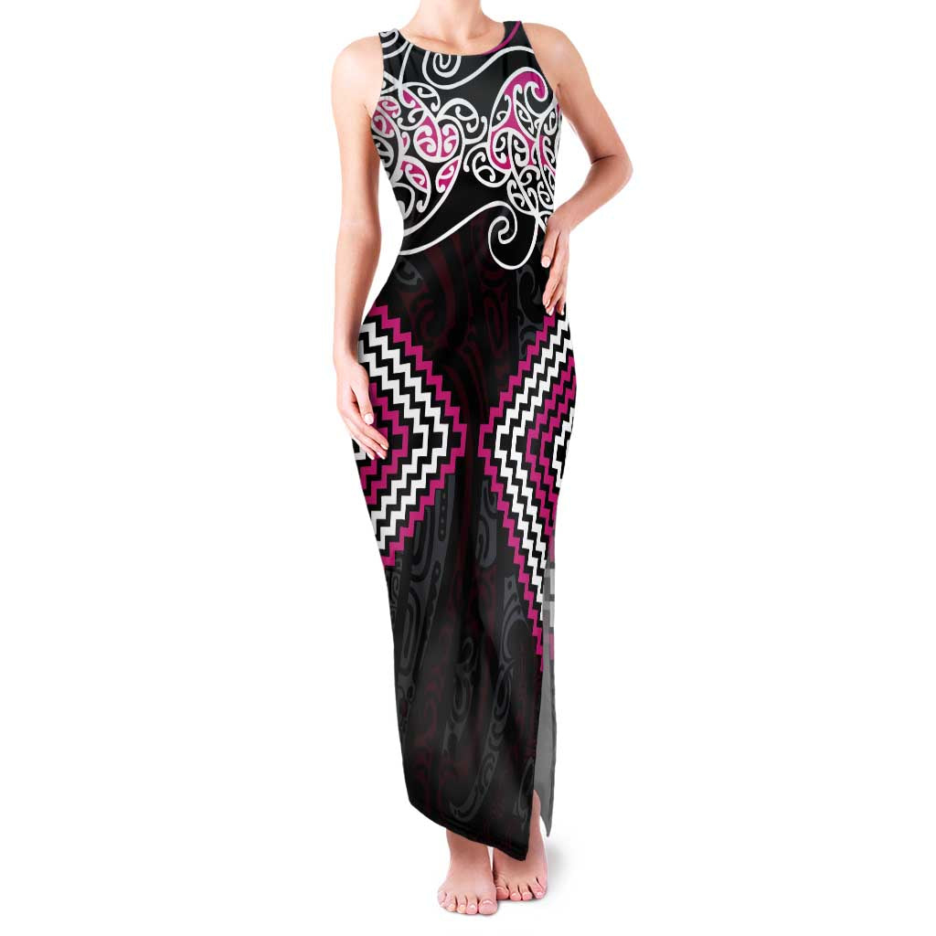 Pink Aotearoa Tukutuku Manawa Tapu Family Matching Tank Maxi Dress and Hawaiian Shirt Ta Moko Toi Maori