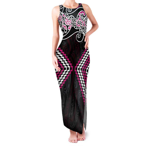Pink Aotearoa Tukutuku Manawa Tapu Family Matching Tank Maxi Dress and Hawaiian Shirt Ta Moko Toi Maori