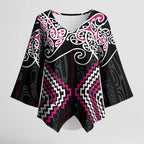 Pink Aotearoa Tukutuku Manawa Tapu Kimono Sleeve Blouse Ta Moko Toi Maori - Aussie Hoodie