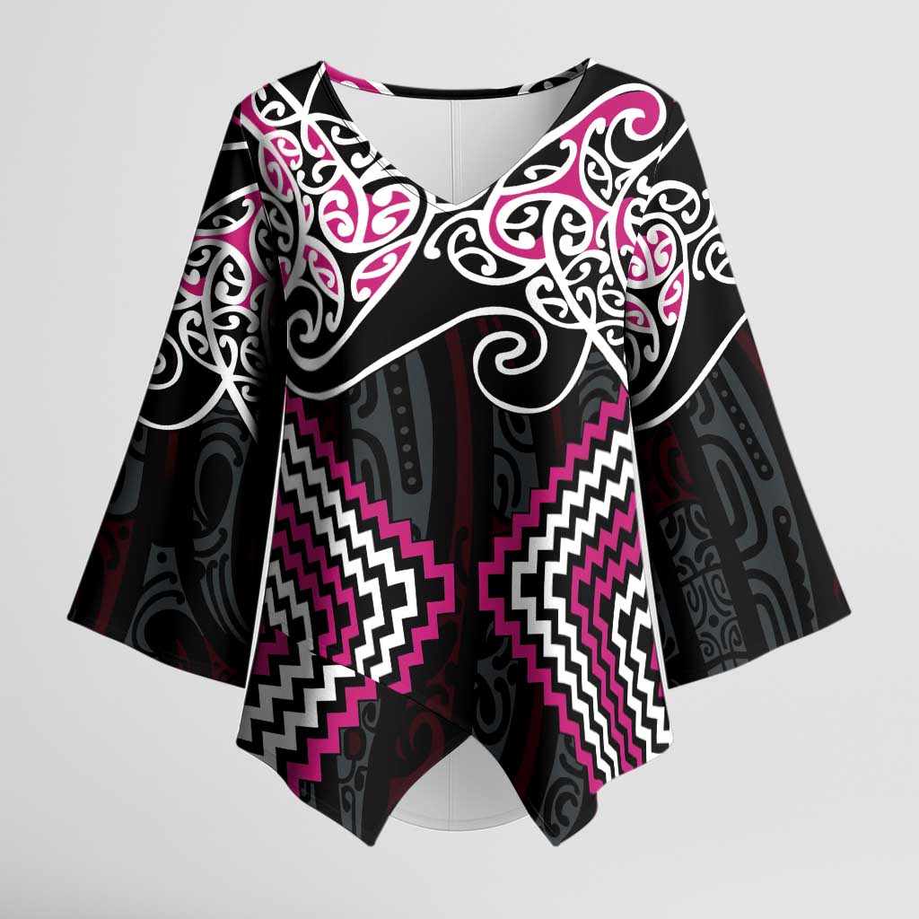 Pink Aotearoa Tukutuku Manawa Tapu Kimono Sleeve Blouse Ta Moko Toi Maori - Aussie Hoodie