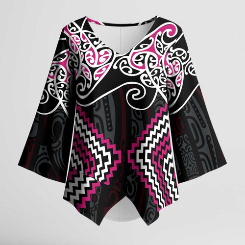 Pink Aotearoa Tukutuku Manawa Tapu Kimono Sleeve Blouse Ta Moko Toi Maori - Aussie Hoodie
