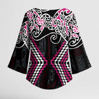 Pink Aotearoa Tukutuku Manawa Tapu Kimono Sleeve Blouse Ta Moko Toi Maori - Aussie Hoodie