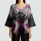 Pink Aotearoa Tukutuku Manawa Tapu Kimono Sleeve Blouse Ta Moko Toi Maori - Aussie Hoodie