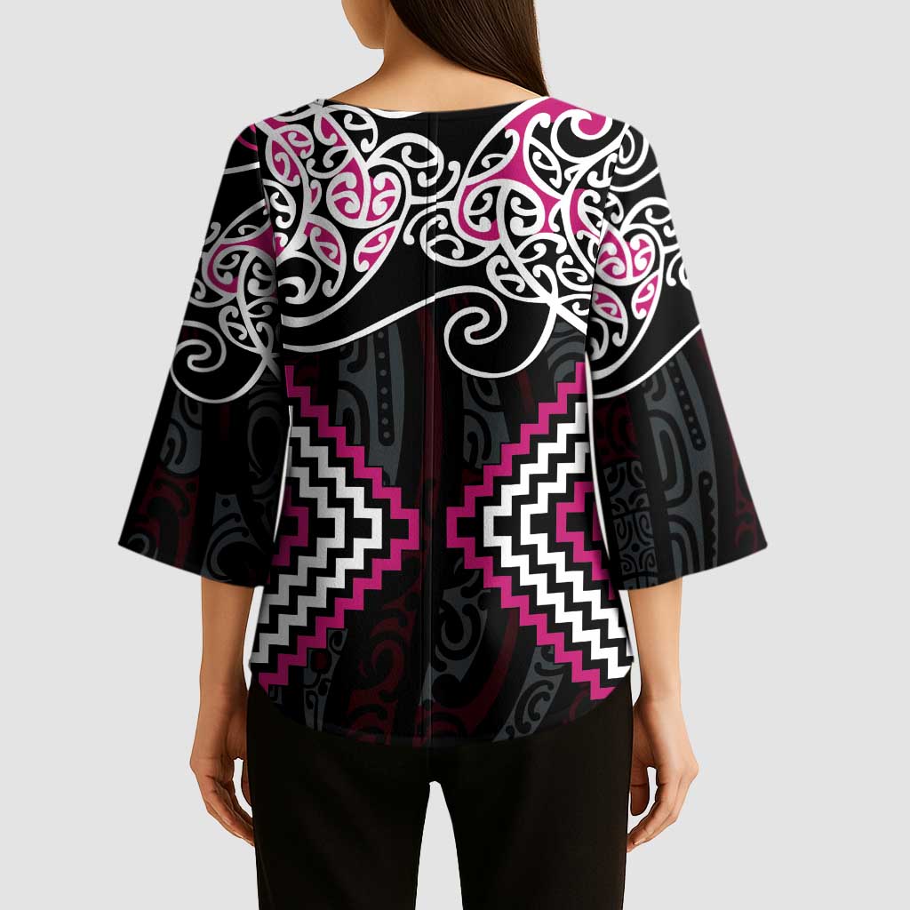 Pink Aotearoa Tukutuku Manawa Tapu Kimono Sleeve Blouse Ta Moko Toi Maori - Aussie Hoodie