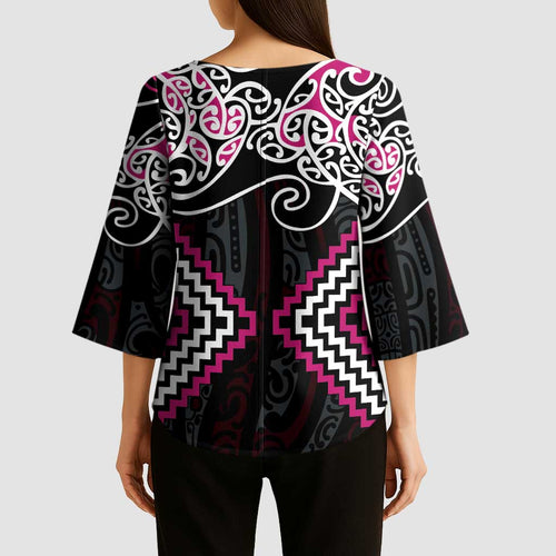 Pink Aotearoa Tukutuku Manawa Tapu Kimono Sleeve Blouse Ta Moko Toi Maori - Aussie Hoodie