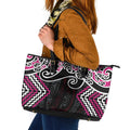 Pink Aotearoa Tukutuku Manawa Tapu Leather Tote Bag Ta Moko Toi Maori