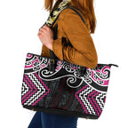 Pink Aotearoa Tukutuku Manawa Tapu Leather Tote Bag Ta Moko Toi Maori