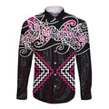 Pink Aotearoa Tukutuku Manawa Tapu Long Sleeve Button Shirt Ta Moko Toi Maori