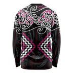 Pink Aotearoa Tukutuku Manawa Tapu Long Sleeve Shirt Ta Moko Toi Maori