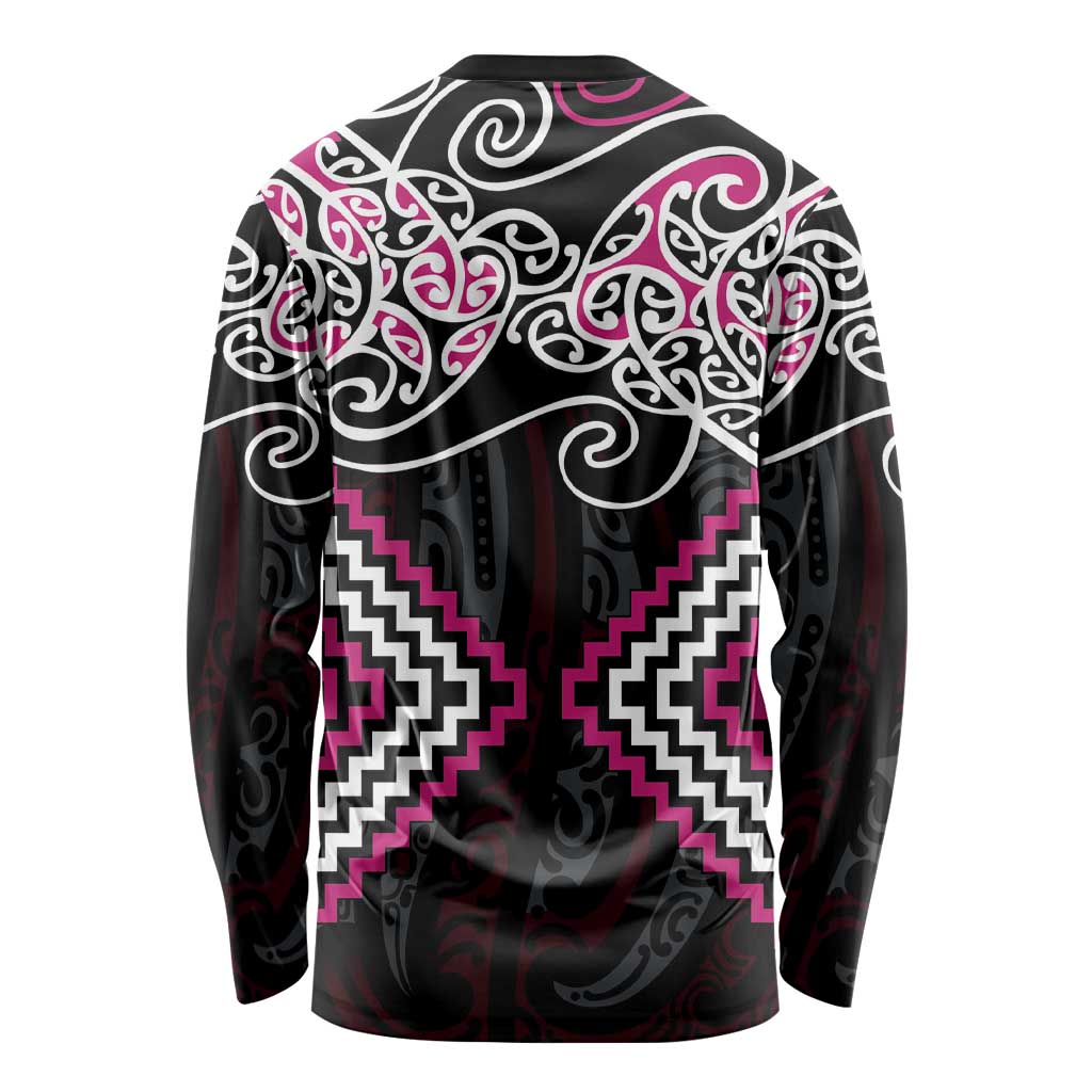 Pink Aotearoa Tukutuku Manawa Tapu Long Sleeve Shirt Ta Moko Toi Maori