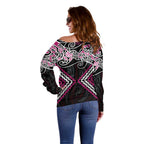 Pink Aotearoa Tukutuku Manawa Tapu Off Shoulder Sweater Ta Moko Toi Maori