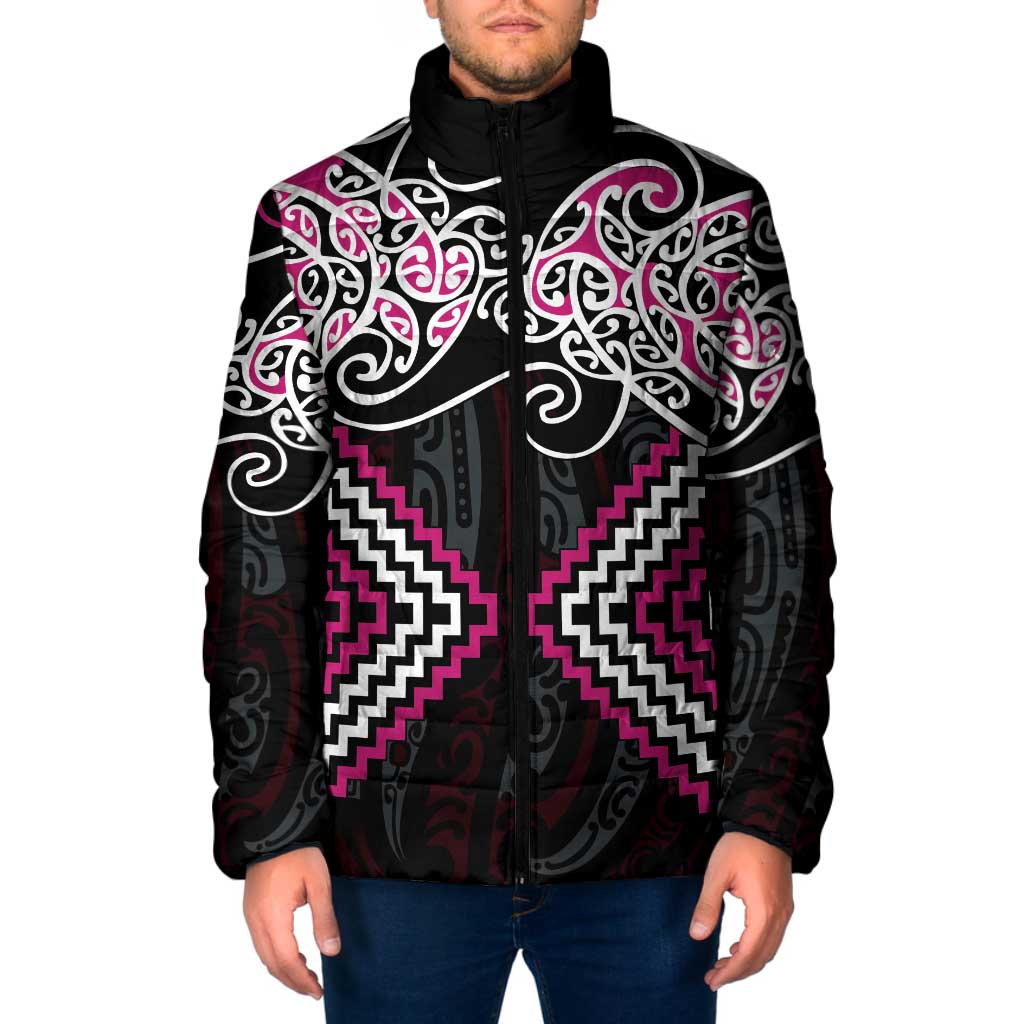 Pink Aotearoa Tukutuku Manawa Tapu Padded Jacket Ta Moko Toi Maori - Aussie Hoodie