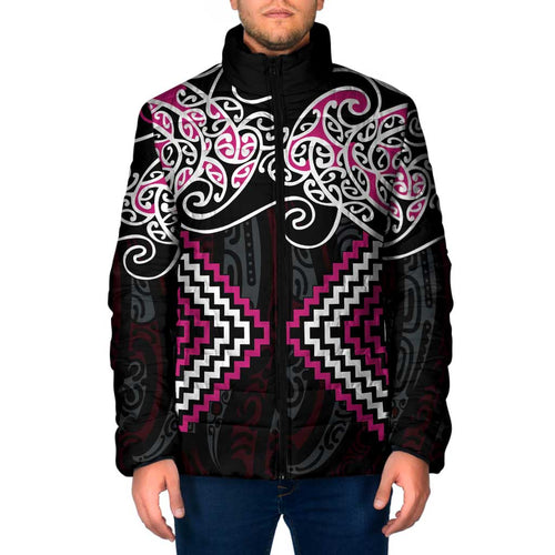 Pink Aotearoa Tukutuku Manawa Tapu Padded Jacket Ta Moko Toi Maori - Aussie Hoodie