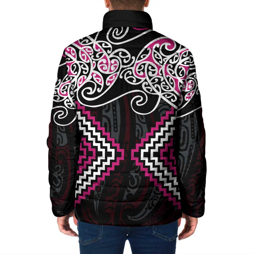 Pink Aotearoa Tukutuku Manawa Tapu Padded Jacket Ta Moko Toi Maori - Aussie Hoodie