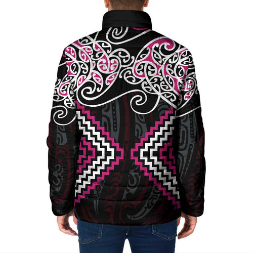 Pink Aotearoa Tukutuku Manawa Tapu Padded Jacket Ta Moko Toi Maori - Aussie Hoodie