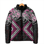 Pink Aotearoa Tukutuku Manawa Tapu Padded Jacket Ta Moko Toi Maori - Aussie Hoodie