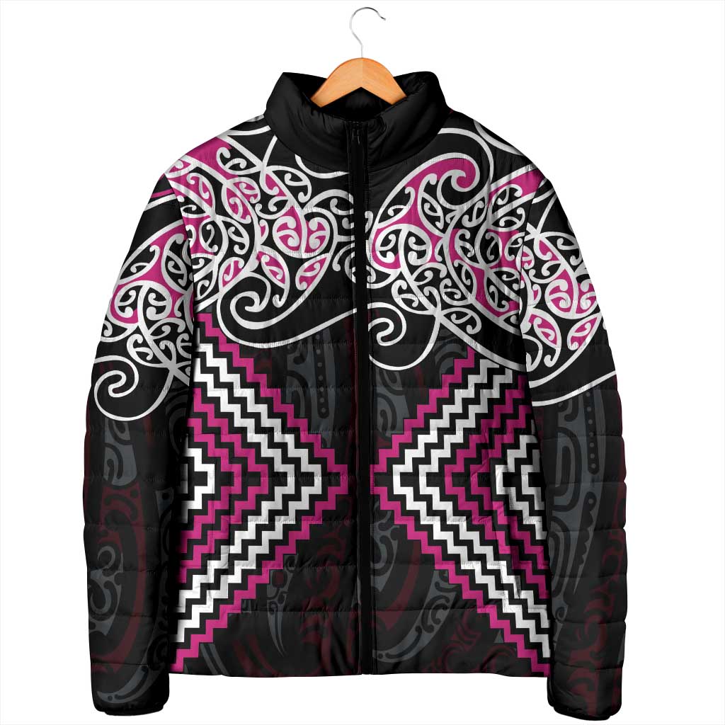 Pink Aotearoa Tukutuku Manawa Tapu Padded Jacket Ta Moko Toi Maori - Aussie Hoodie