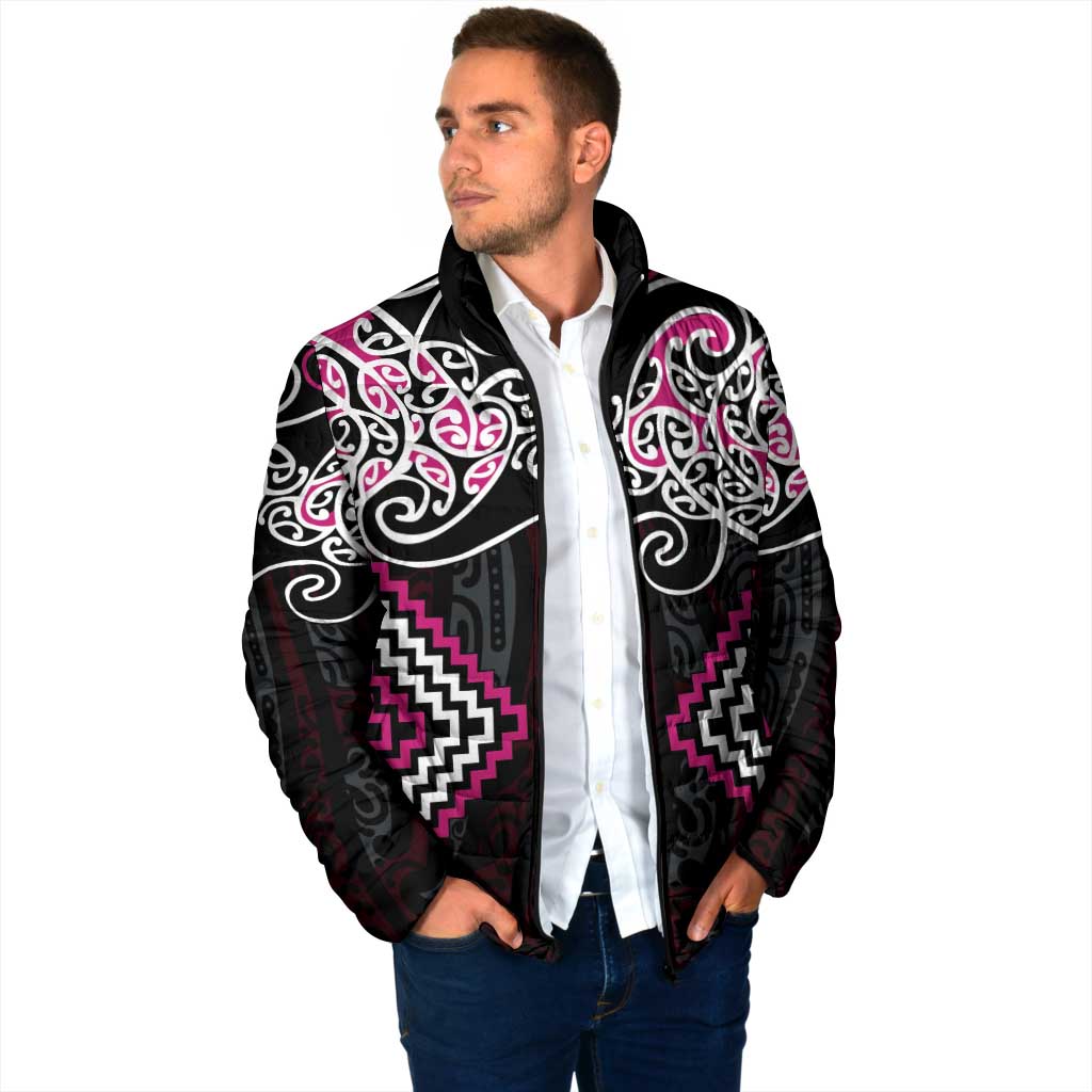Pink Aotearoa Tukutuku Manawa Tapu Padded Jacket Ta Moko Toi Maori - Aussie Hoodie
