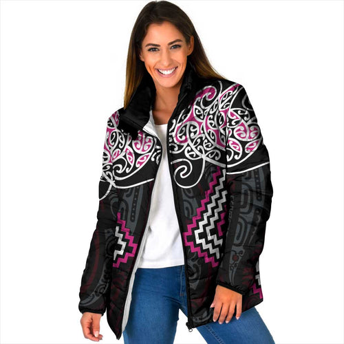 Pink Aotearoa Tukutuku Manawa Tapu Padded Jacket Ta Moko Toi Maori - Aussie Hoodie