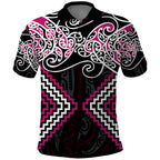 Pink Aotearoa Tukutuku Manawa Tapu Polo Shirt Ta Moko Toi Maori