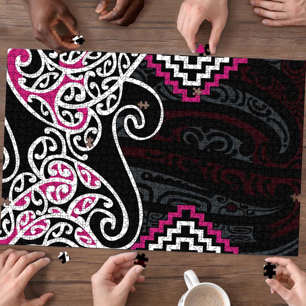 Pink Aotearoa Tukutuku Manawa Tapu Puzzle Ta Moko Toi Maori - Aussie Hoodie