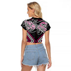 Pink Aotearoa Tukutuku Manawa Tapu Raglan Cropped T Shirt Ta Moko Toi Maori