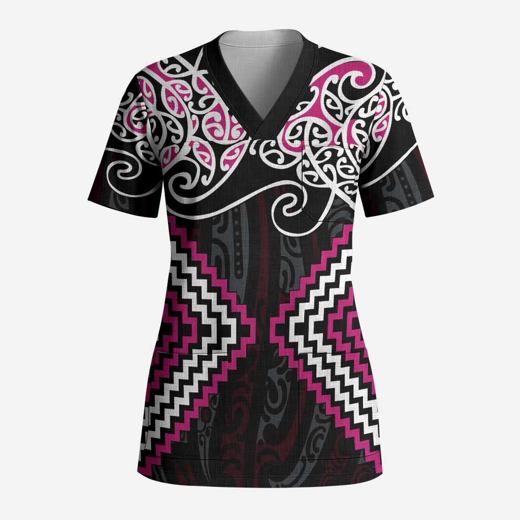 Pink Aotearoa Tukutuku Manawa Tapu Scrub Top Ta Moko Toi Maori - Aussie Hoodie