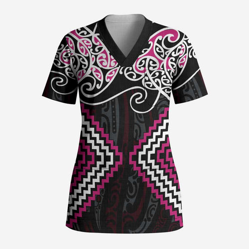 Pink Aotearoa Tukutuku Manawa Tapu Scrub Top Ta Moko Toi Maori - Aussie Hoodie