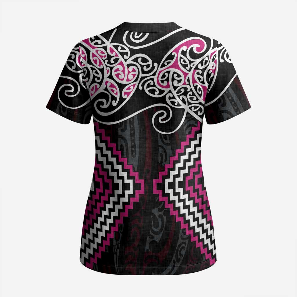 Pink Aotearoa Tukutuku Manawa Tapu Scrub Top Ta Moko Toi Maori - Aussie Hoodie