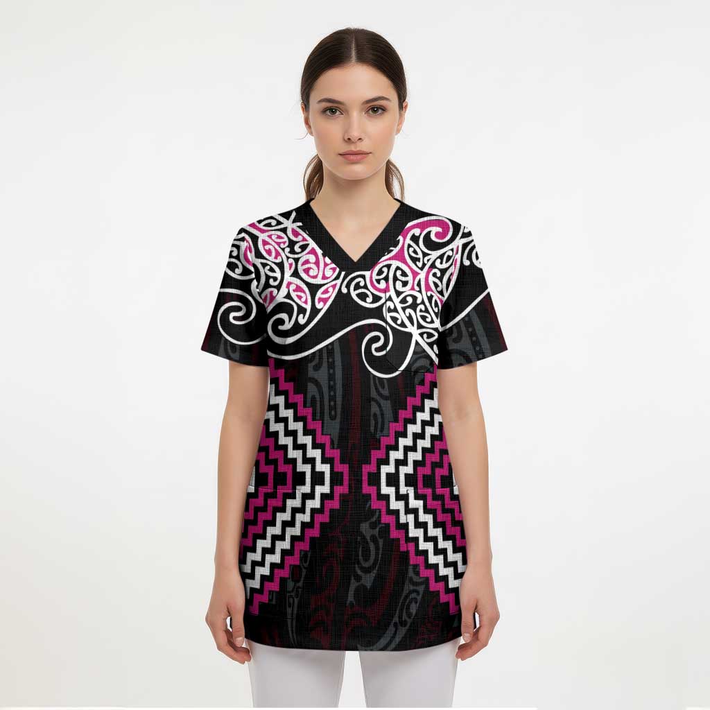 Pink Aotearoa Tukutuku Manawa Tapu Scrub Top Ta Moko Toi Maori - Aussie Hoodie