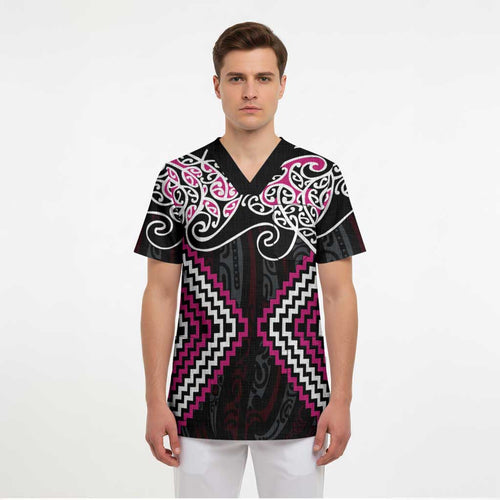 Pink Aotearoa Tukutuku Manawa Tapu Scrub Top Ta Moko Toi Maori - Aussie Hoodie