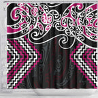 Pink Aotearoa Tukutuku Manawa Tapu Shower Curtain Ta Moko Toi Maori