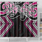 Pink Aotearoa Tukutuku Manawa Tapu Shower Curtain Ta Moko Toi Maori