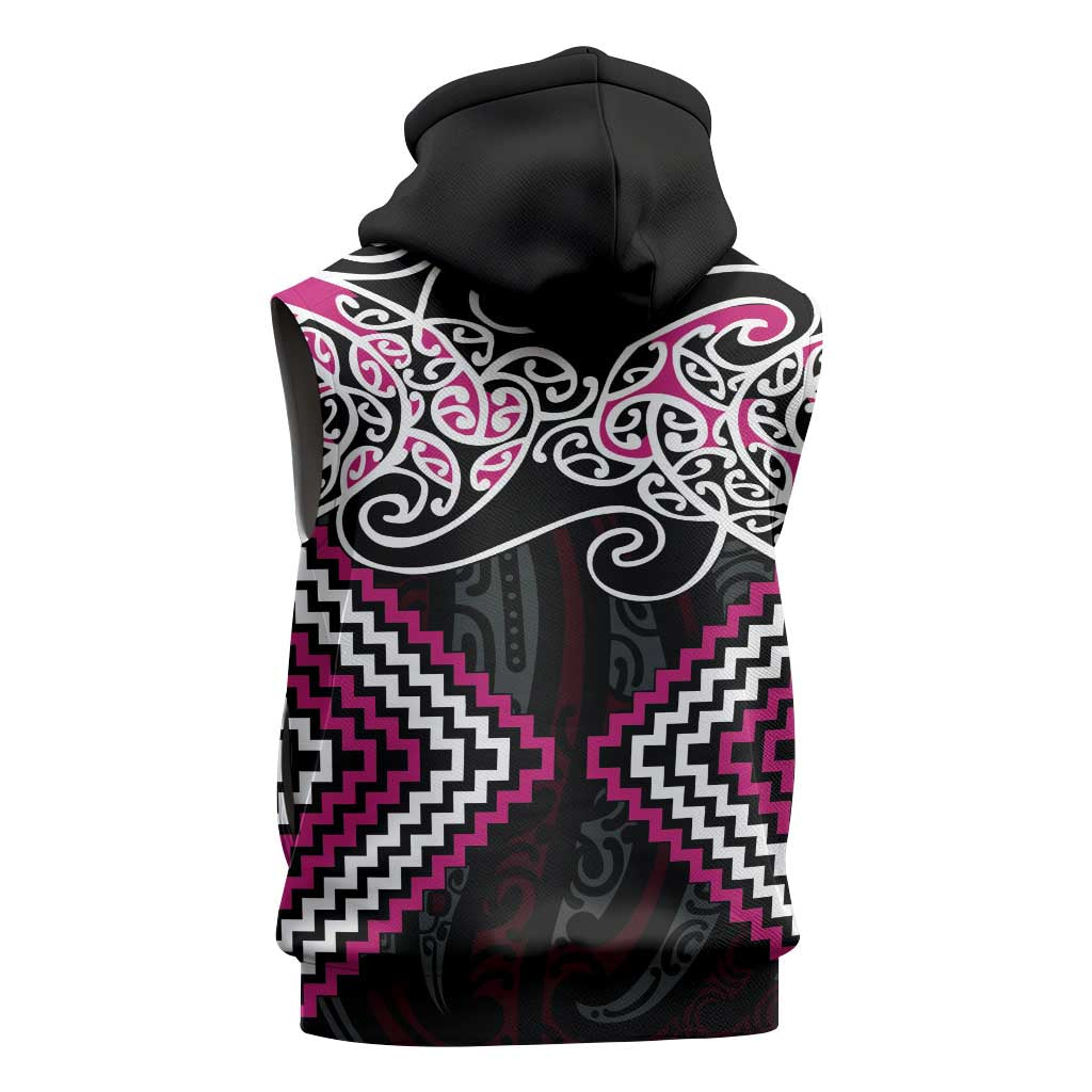 Pink Aotearoa Tukutuku Manawa Tapu Sleeveless Hoodie Ta Moko Toi Maori - Aussie Hoodie