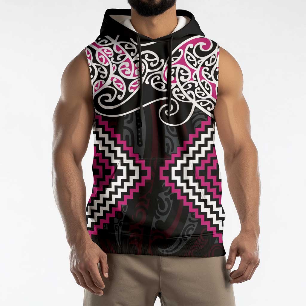 Pink Aotearoa Tukutuku Manawa Tapu Sleeveless Hoodie Ta Moko Toi Maori - Aussie Hoodie