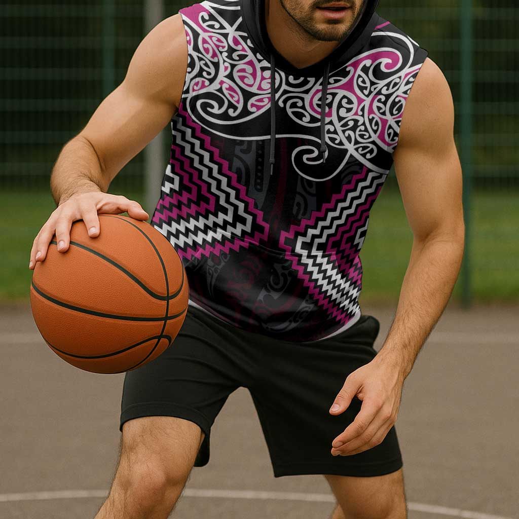 Pink Aotearoa Tukutuku Manawa Tapu Sleeveless Hoodie Ta Moko Toi Maori - Aussie Hoodie