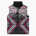 Pink Aotearoa Tukutuku Manawa Tapu Sleeveless Puffer Jacket Ta Moko Toi Maori - Aussie Hoodie