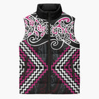 Pink Aotearoa Tukutuku Manawa Tapu Sleeveless Puffer Jacket Ta Moko Toi Maori - Aussie Hoodie