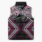 Pink Aotearoa Tukutuku Manawa Tapu Sleeveless Puffer Jacket Ta Moko Toi Maori - Aussie Hoodie